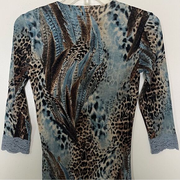 Y2K Only Hearts NYC Long Sleeve Animal Print Feathers Lace Fitted Sheer Medium - Picture 8 of 11